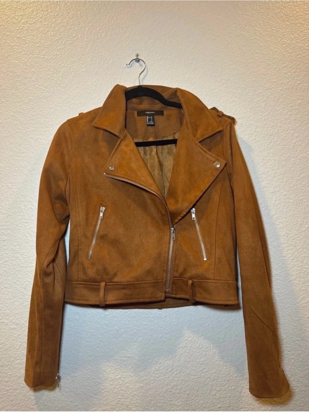 Forever 21 Suede Moto Jacket - Camel
